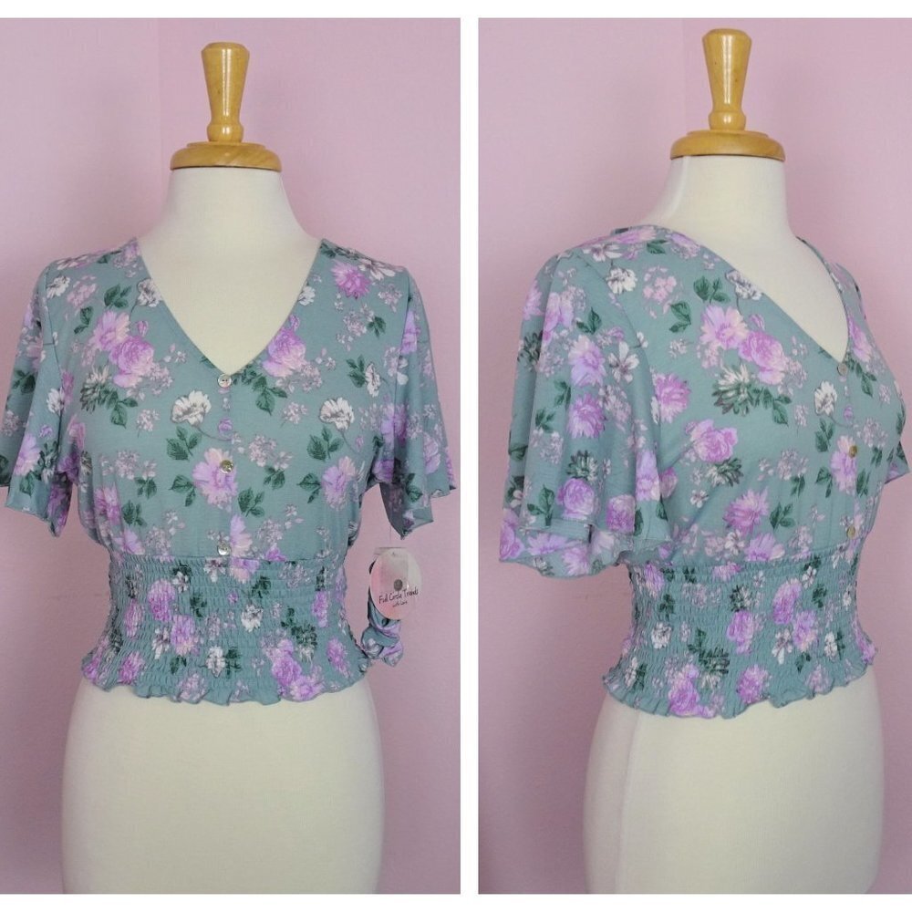 Full Circle Trends Smocked Top  Blouse with Scrunchie Set NWT M